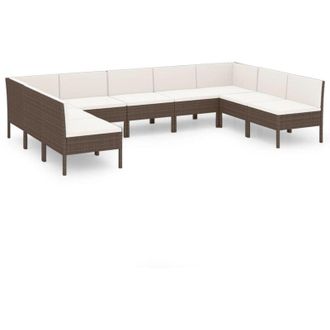 vidaXL Set Muebles De Jard&iacute;n 9 Pzas Y Cojines Rat&aacute;n Sint&eacute;tico Marr&oacute;n Vidaxl