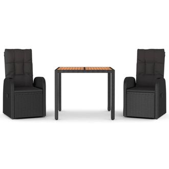 Berkfield Home 3 Piece Garden Dining Set Black Poly Rattan&Solid Wood Acacia