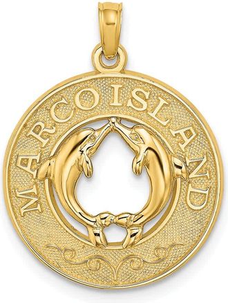 Diamond2Deal 14k Yellow Gold MARCO ISLAND Circle with Dolphins Charm Pendant