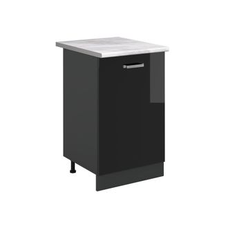 Vicco Mueble Bajo De Cocina R-line, Negro Brillo Intenso/antracita, 50 Cm Encimera M&aacute;rmol, Vicco