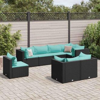 vidaXL Set De Muebles De Jard&iacute;n 8 Pzas Y Cojines Rat&aacute;n Sint&eacute;tico Negro Vidaxl