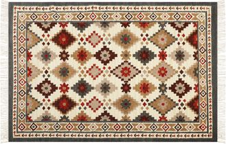 Beliani Alfombra Kilim De Lana Beige Rojo Amarillo Mostaza 200 X 300 Cm A Mano Ghukasavan