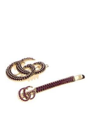 Gucci Womens Gg Marmont Hair Clips Gold Metal Pins Claws &