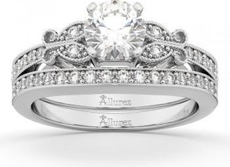 Allurez Butterfly Engagement Ring & Wedding Band Bridal Set 14k White Gold (0.42ct)