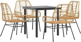 vidaXL 5 Piece Garden Dining Set Brown Poly Rattan Glass Vidaxl