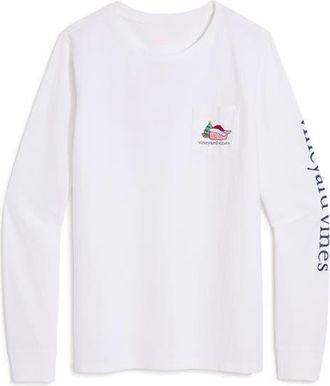Vineyard Vines Santa Whale Cotton Long Sleeve Graphic T-Shirt in White Cap at Nordstrom, Size Medium