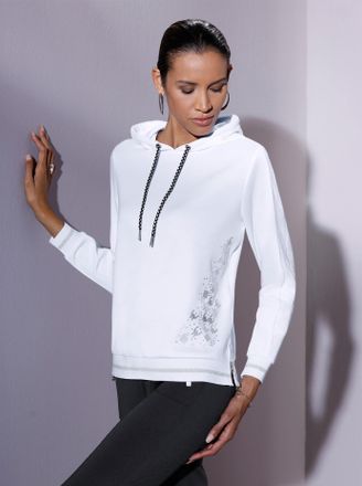 Cr&eacute;ation L Kapuzensweatshirt CREATION L, Damen, Gr. 40, wei&szlig;, silberfarben, bedruckt, 50% Modal, 44% Polyester, 6% Elasthan, gemustert, unifarben, Sweatshirts Ka