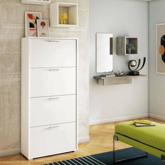 Dmora Dmora Zapatero Rosa, Mueble De Entrada Polivalente Con 4 Puertas Abatibles, Zapatero De Doble Profundidad, 100% Made In Italy, Cm 67x28h147, Blanco, C