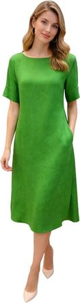 Maliparmi Midi-jurk van linnen met half lange mouwen en zijsplitten - Dames - Casual kleedjes - Groen - S - Linnen - Kleedjes