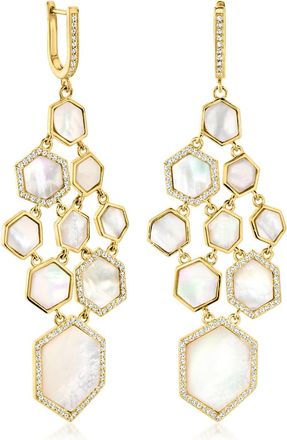 Ross-Simons Mother-Of-Pearl and White Topaz Chandelier Earrings in 18kt Gold Over Sterling