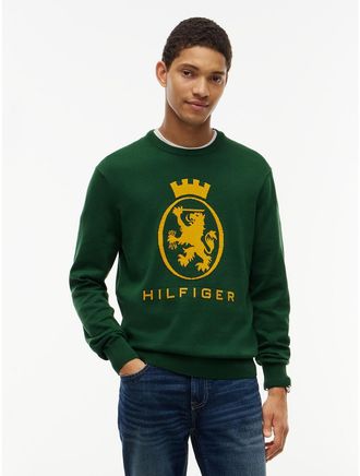 Tommy Hilfiger Mens Crest Logo Crewneck Sweater - Deep Evergreen - XL