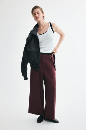 H&M Straight-leg Pants With Belt in Dark Purple at Nordstrom, Size 10
