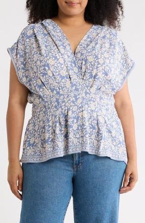 Max Studio Short Sleeve Peplum Top in Sky Summer Silhouette at Nordstrom Rack, Size 1X