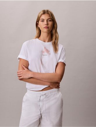 Calvin Klein Jeans Calvin Klein Womens Floral Logo Graphic Boxy T-Shirt - White - XL