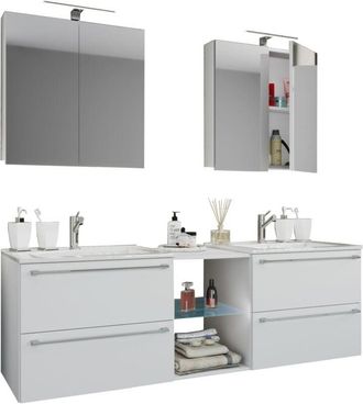 VCM 3 pz Set 2 lavabo, 2 armadietto a specchio, 2 lavabo, 1 scomparto centrale lavabo in ceramica mobile inferiore 155 cm arredo bagno set doppio posto