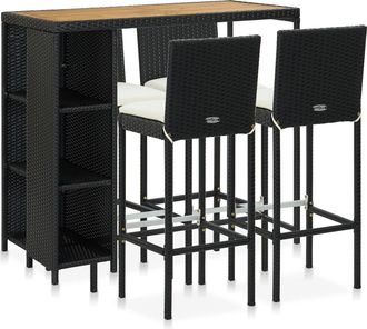 vidaXL Set De Bar Para Jard&iacute;n 5 Pzas Y Cojines Rat&aacute;n Sint&eacute;tico Negro Vidaxl