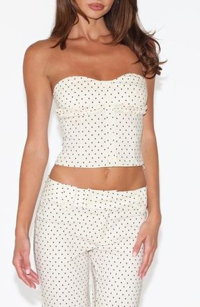 Tiger Mist Kittie Ruffle Strapless Crop Top in Cream Polka Dot at Nordstrom, Size Xx-Small