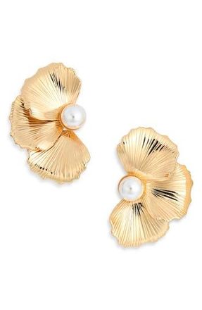 Nordstrom Rack Textured Petal Stud Earrings in White- Gold at Nordstrom Rack