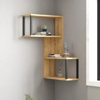 Dmora Estanter&iacute;a Ovada, 4 Estantes, Estructura Negra, Madera De Roble, 84x20x52h Cm Marr&oacute;n Roble