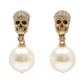 Alexander McQueen Alexander McQueen, Earrings, female, White, Size: ONE SIZE Pearl Pave Skull Earrings
