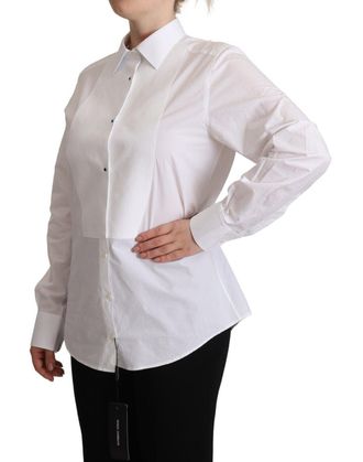 Dolce & Gabbana Womens White Cotton Dress Collared Long Sleeves Shirt Top