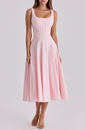 House of CB Jaime Lace Back Sleeveless Midi Dress in Pink at Nordstrom, Size X-Large