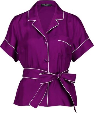 Dolce & Gabbana Violet Silk Belted Shirt - Dames - Overhemden - Paars - L - Overhemden