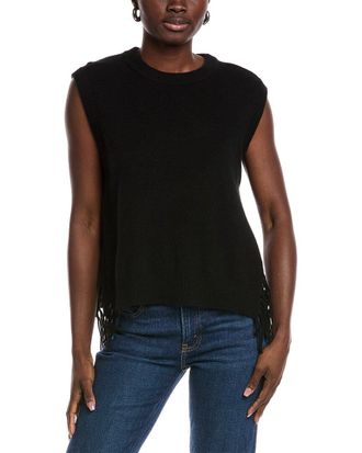 Minnie Rose Side Fringe Cashmere Sweater Vest