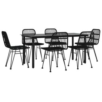 Berkfield Home Beautiful 7 Piece Garden Dining Set Black Poly Rattan