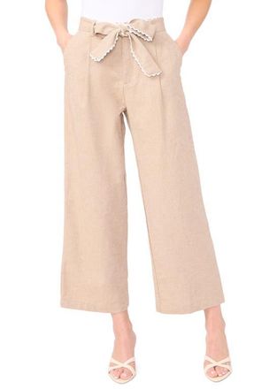 CeCe by Cynthia Steffe Bow Tie Waist Ankle Wide Leg Pants in Toffee at Nordstrom, Size 12