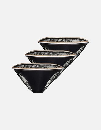 HUGO BOSS Womens 3-Pack Stripe Lace Briefs, Black - Size: 10