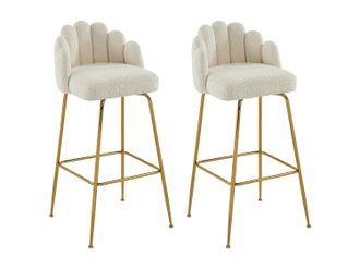 Vente-Unique Set 2 Sgabelli Da Bar In Tessuto E Metallo Dorato - Crema - Altinam