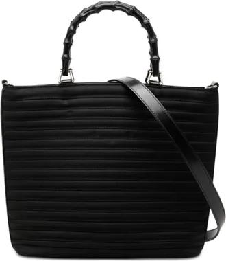Gucci Black Nylon Leather Shoulder Bag Tote Bag (Pre-Owned)