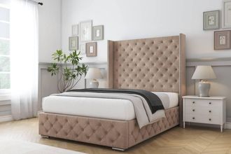 Comfort Beds Emily Naples Bed Frame With Mattress-50 Upholstered Wingback in Light Brown | Size: Single