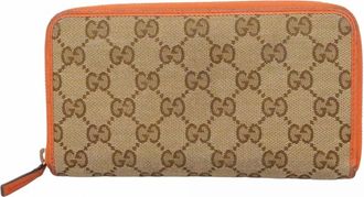 Gucci Beige Brown Orange Red Canvas Long Wallet (Bi-Fold) (Pre-Owned)