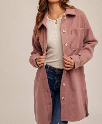 Hem & Thread Plaid Contrast Long Shacket In Grape