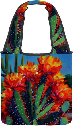 Generic Red Cactus Flowers Reversible Canvas Shoulder Tote - Double-Sided Print, 12oz Cotton, 27cm Drop, Fold-Flat Bag for Travel, Shopping, Street Outings