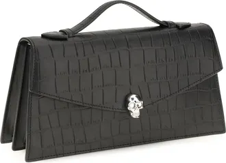 Alexander McQueen Womens Skull Handbag Black-Silver Calf Leather Bos Taurus Handbags Black/silver Hand Bags