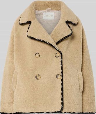 Apricot Jacke aus Teddyfell mit Eingrifftaschen in Sand, Gr&ouml;&szlig;e S