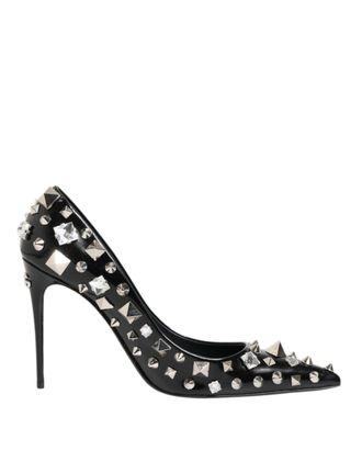Dolce & Gabbana Black Crystals Studs Stiletto Pumps Womens Shoes