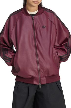 adidas Originals SST Faux Leather Track Jacket in Maroon/black/football Gold at Nordstrom, Size X-Small