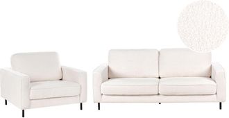 Beliani Conjunto De Sala De Estar Moderno 3 Plazas De Boucl&eacute; Sof&aacute; Y Sill&oacute;n Patas De Metal Blanco Savalen