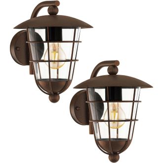 Loops 2 PACK IP44 Outdoor Wall Light Brown Fisherman Lantern 1x 60W E27 Porch Lamp