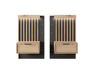 AKL FURNITURE Mesita de noche efecto madera Crema y Negro