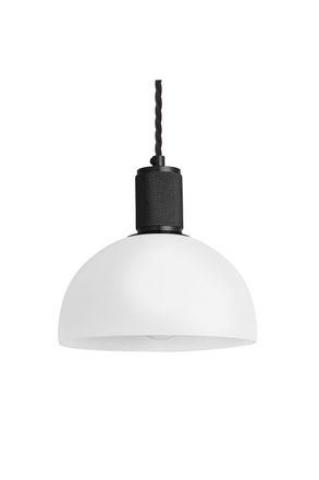 Industville Knurled Opal Glass Dome Pendant Light, 8 Inch, White, Black Holder