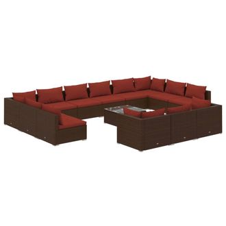 vidaXL Set De Muebles De Jard&iacute;n 14 Pzas Y Cojines Rat&aacute;n Pe Marr&oacute;n Vidaxl