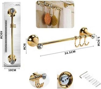 Trade Shop Trade Shop - Porta Asciugamani 3 Ganci Supporto Arredo Bagno Casa Cucina Dorato Oro Dgo-097