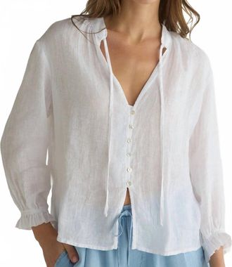 Bella Dahl Womens Quarter Sleeve Tie Neck Blouse In White