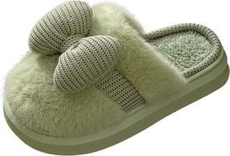 Generic Womens Slippers with Elegant Bow Detail Cozy Indoor Outdoor Comfort Flat Sole Winter Shoes for Ladies (Green, 6)