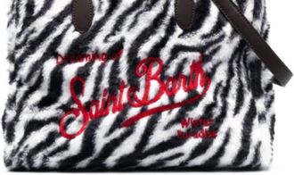MC2 Saint Barth Womens Zebra Print Wool Leather Tote Handbag In Black White